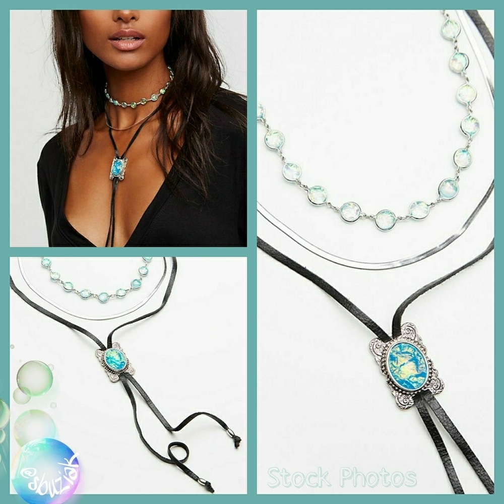 Free People Opal Layered Choker Bolo Necklace